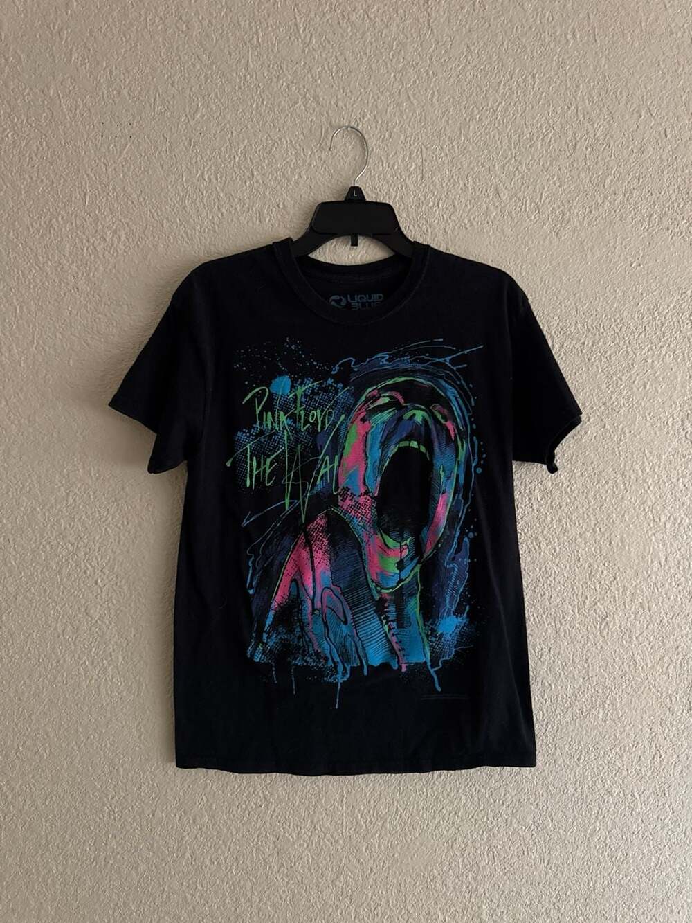 Pink Floyd Liquid Blue The Wall Neon Band T-Shirt.  Size Medium